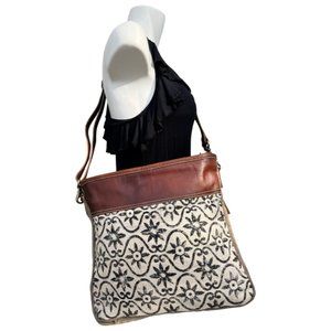 NWT Vintage Tapestry Fabric With Leather Trim And Zipper Closure Clea Ray